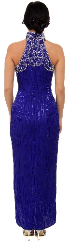 Turtle Neck with Keyhole Long Beaded Formal Dress — back view