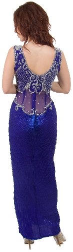 Elegant Beaded Cocktail Dress with See-Thru Waistline — back view