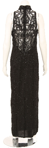 Full Length Turtle Neck Sequined Formal Dress — back view