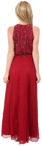 A-line Full Length Formal Dress with Beaded Bodice — back view
