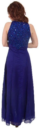 A-line Silk Chiffon Formal Dress with Beaded Bodice  — back view