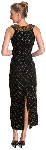 Crossed Front Diagonal Beadwork Formal Beaded Dress — back view