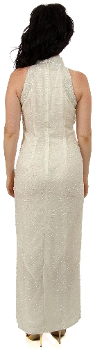 Turtle Neck Beaded Straight Gown with Front Slit — back view