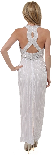 Broad Straps Beaded Long Dress with Atrractive Back — back view