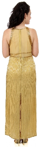 Sheer Waistline & Back Beaded Formal Evening Dress — back view