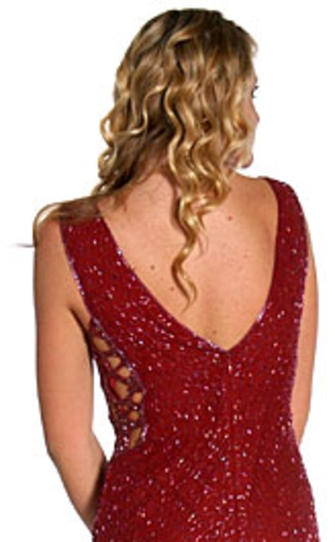 Side Holed V-Low Back Evening Gown — back view
