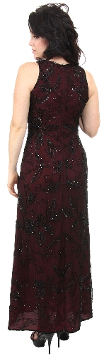 Floral Black Beaded Silk Formal Dress — back view