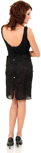 Broad Strapped Beaded Cocktail Dress W/ Sequin Stitch Drops — back view