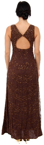 V-Neck Empire Cut A-line Formal Beaded Dress with Keyhole — back view