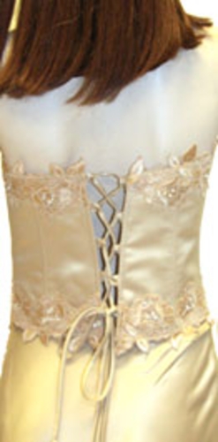 Floral Design on Criss Crossed Formal Dress  — back view