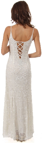 U-Neck Silk Chiffon Gown with Miniature Flowers Beading — back view