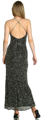 V-Neck Fully Beaded Crossed Back Cocktail Dress — back view