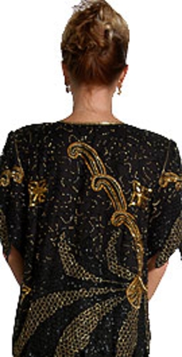 Short Sleeves Tea Length Formal Beaded Two Piece Dress — back view