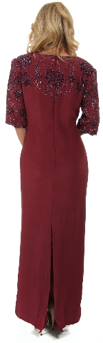 Half Sleeves Beaded Bodice Straight Formal Dress  — back view