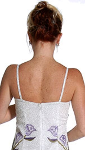 square Neck Beaded Evening Dress with Painted Tulips — back view