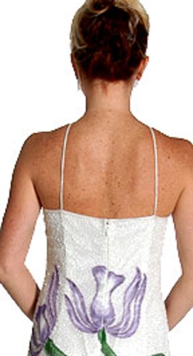 Halter Neck Beaded Formal Gown with Painted Flowers — back view