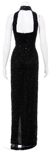 Squared Back Hand Beaded Formal Dress — back view