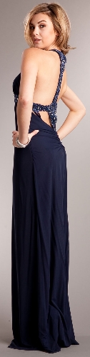 Plunging Neckline Formal Prom Dress with Bejeweled Back — back view