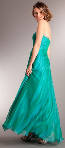 Strapless Shirred Long Formal Prom Dress with Rhinestones — back view