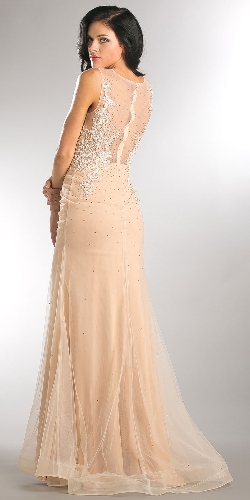 Embroidered Lace Top Mesh Tulle Long Prom Pageant Dress — back view