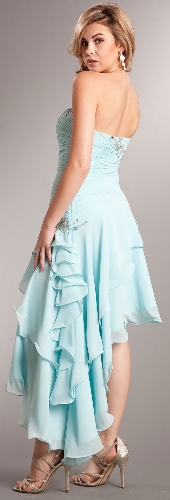 Strapless Beaded Short Dress with Asymmetric Ruffled Skirt — back view