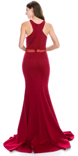 Mesh Neckline & Waist Solid Floor Length Formal Prom Dress — back view