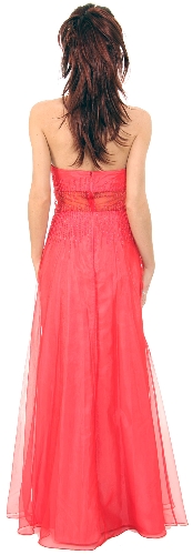 Semi See-Thru Mid Bodice Beaded Prom Dress — back view