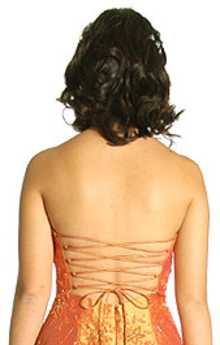Criss Crossed Off-Shouldered Beaded Prom Dress — back view
