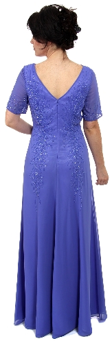 Sheer Short Sleeved Beaded Long Formal Gown — back view