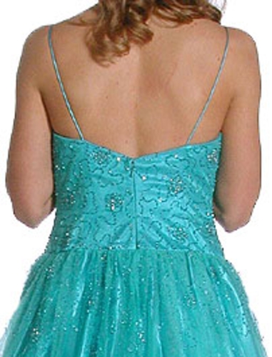 A-Line Spaghetti Strapped Beaded Prom Dress — back view