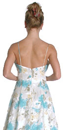 Beaded Floral Princess Cut Evening Prom Dress — back view