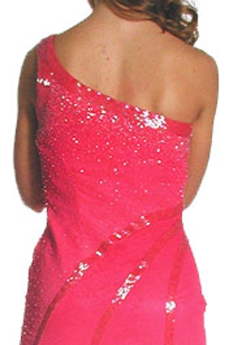 Asymmetrical One Shouldered Beaded Prom Dress — back view