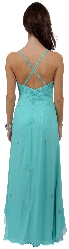 Asymmetrical and Crossed Back Beaded Prom Dress — back view