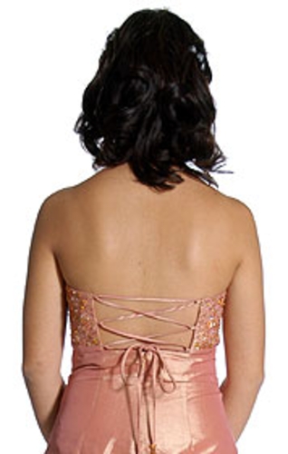 Crossed Back and Beaded Top Full Formal Prom Gown — back view