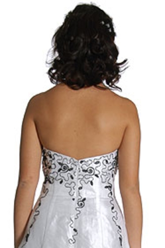 Tube Top Black Beadwork on White Formal Prom Dress — back view