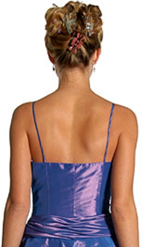 Short Layered Prom Dress with Flower Applique — back view