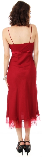 Spaghetti Straps Satin Bow Tea Length Cocktail Party Dress — back view