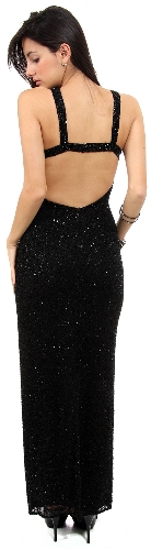 Front Keyhole with Open Back Fully Beaded Formal Gown — back view