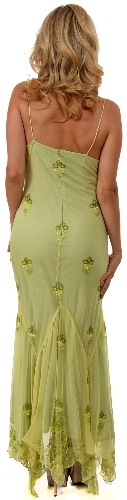 Spaghetti Straps Formal Beaded Dress with Handkerchief Skirt — back view