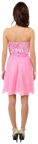 Strapless Flowered Sequined Short Dress — back view
