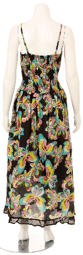 Spaghetti Strapped Butterfly Print Summer Dress in Black — back view