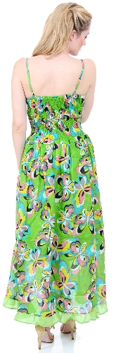 Spaghetti Strapped Butterfly Print Summer Dress in Lime — back view