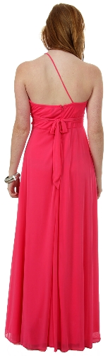 Single Shoulder Flower Accent Formal Prom Dress — back view