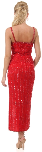 Spaghetti Straps V-Neck Long Sequined Formal Dress — back view