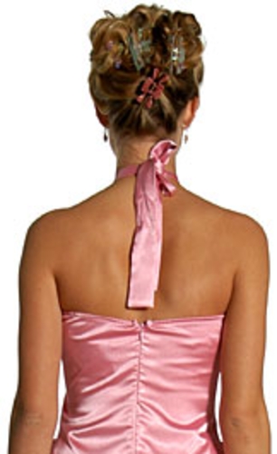 Halter Neck Asymmetric Satin Formal Prom Dress — back view