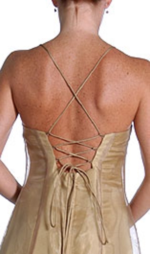 Criss Crossed Rhinestone Organza Formal Dress — back view