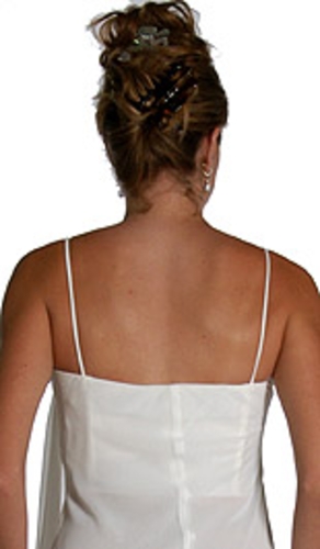Short Chiffon Dress with Flower Applique — back view