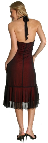 Halter Neck Embellished Asymmetic Party Dress — back view