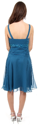 Tea Length Bridesmaid Dress with Embellished Waistline — back view