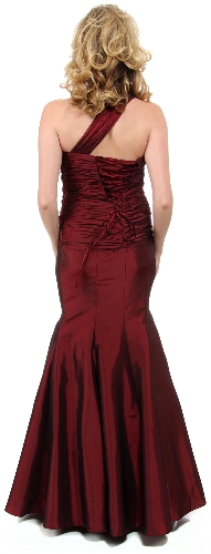 Mermaid Prom Dress with Ruched Bodice and Floral Aplique — back view